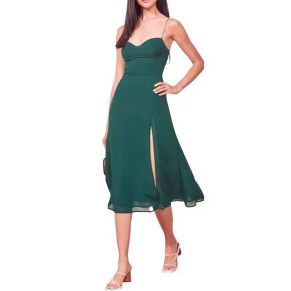 AQUA Midi Dress Size Small Green Spaghetti Strap Corset Front Slit‎ NWT - Picture 1 of 11